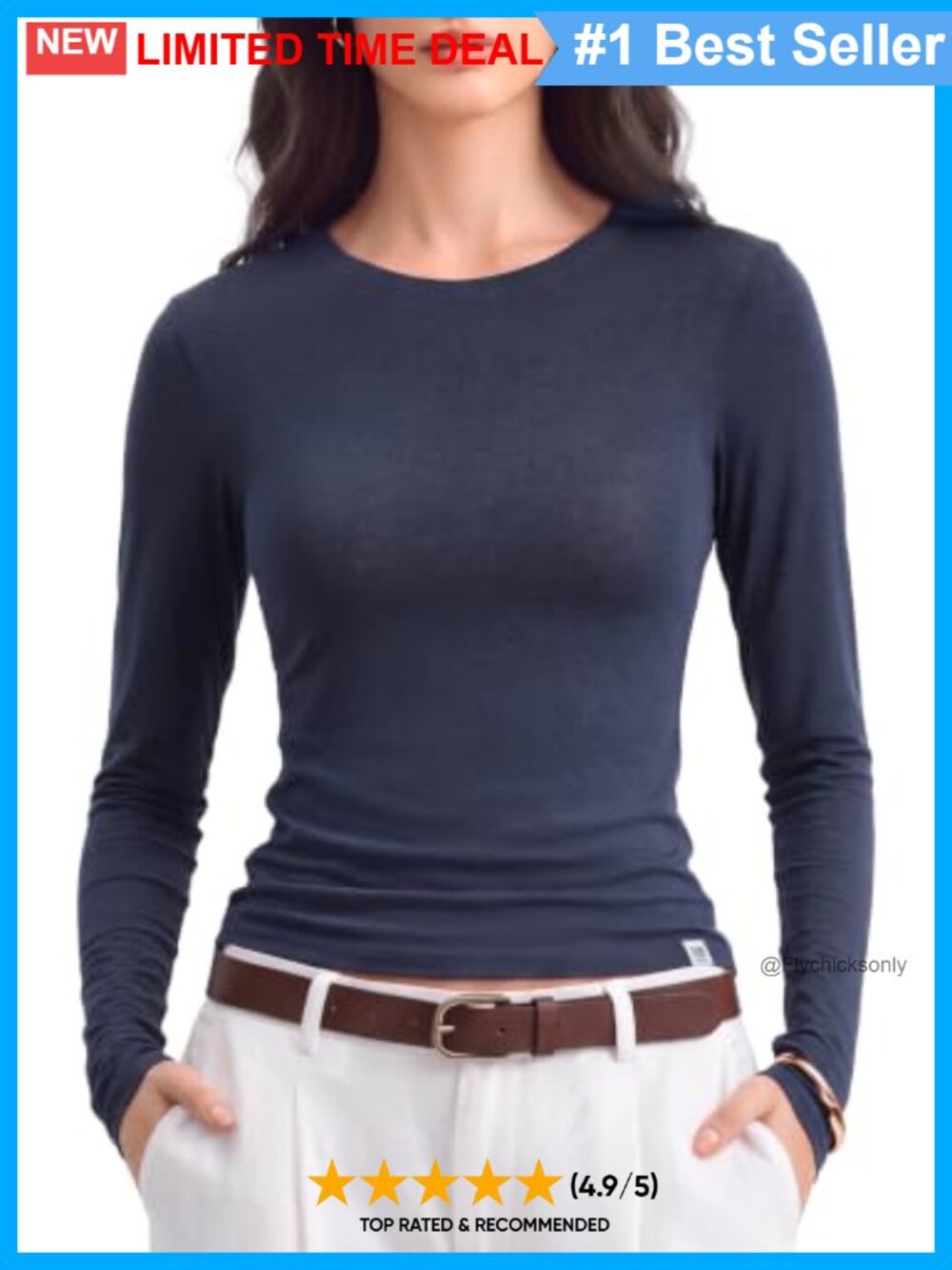 Merino Wool Blend Long Sleeve Crew Neck Fitted Basic Tee